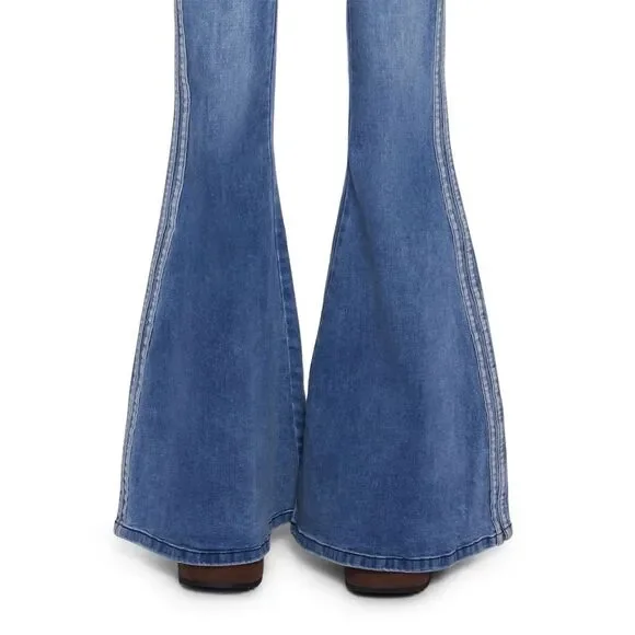 DELIA*S TOTALLY TRIPPIN FLARED SIDE STRIPE STRETCH JEANS Y2K SIZE MEDIUM - Picture 4 of 13